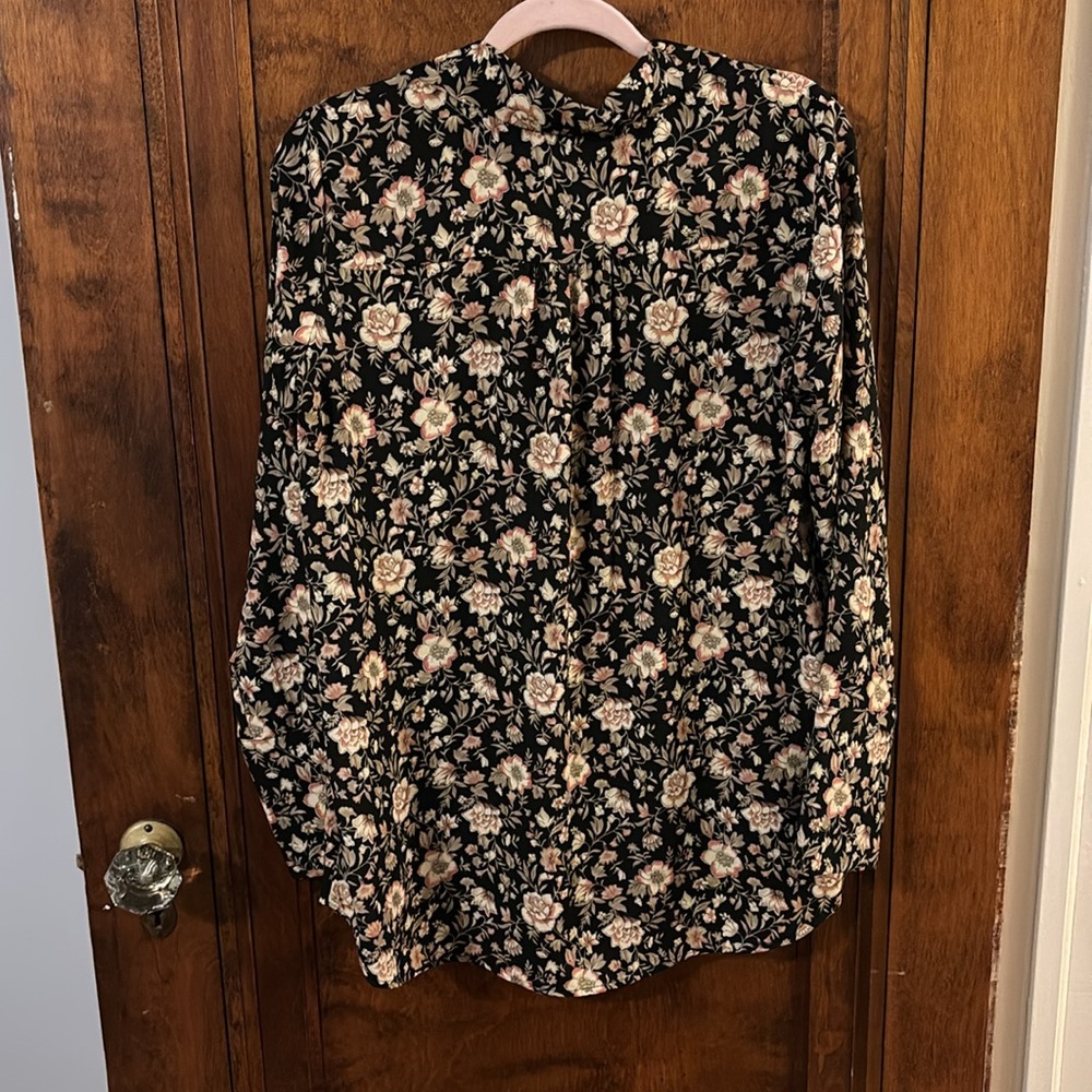 Pleione Black and Pink V Neck Long Sleeve Blouse Size M - Picture 2 of 8